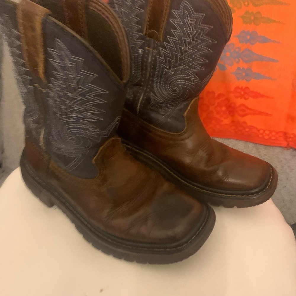 Rocky.kids leather western boots brown & blue square toe size 13